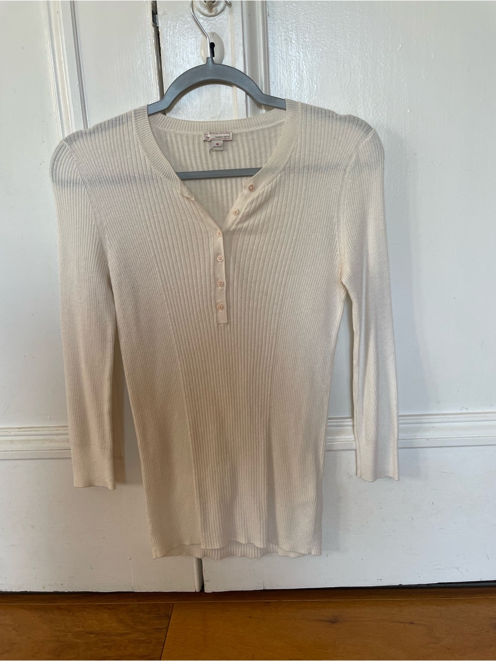 GAP Cream Ribbed Henley Quarter Sleeve Top